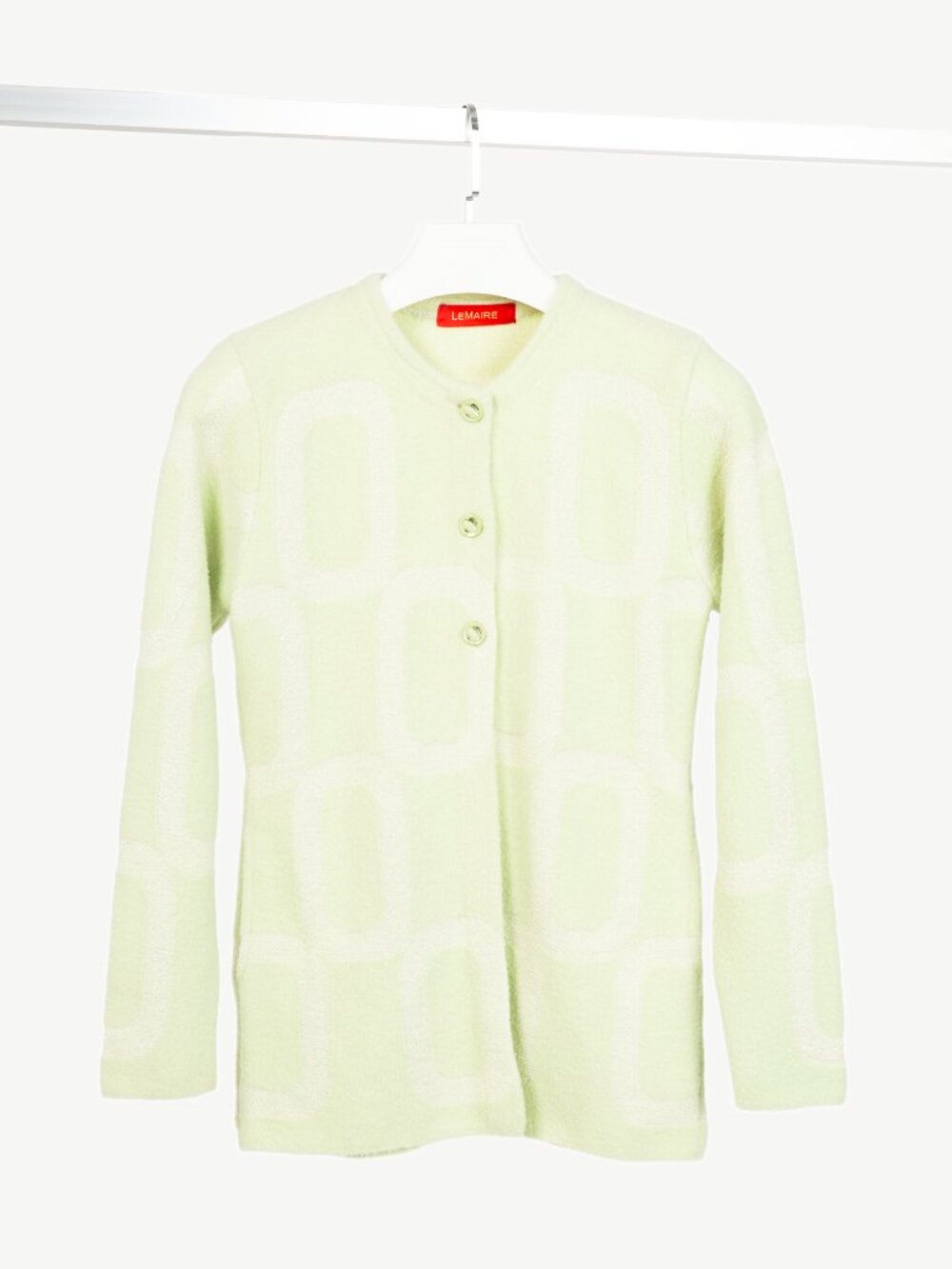 LEMAIRE Green Lame Geometric-Jacquard Button Cardigan